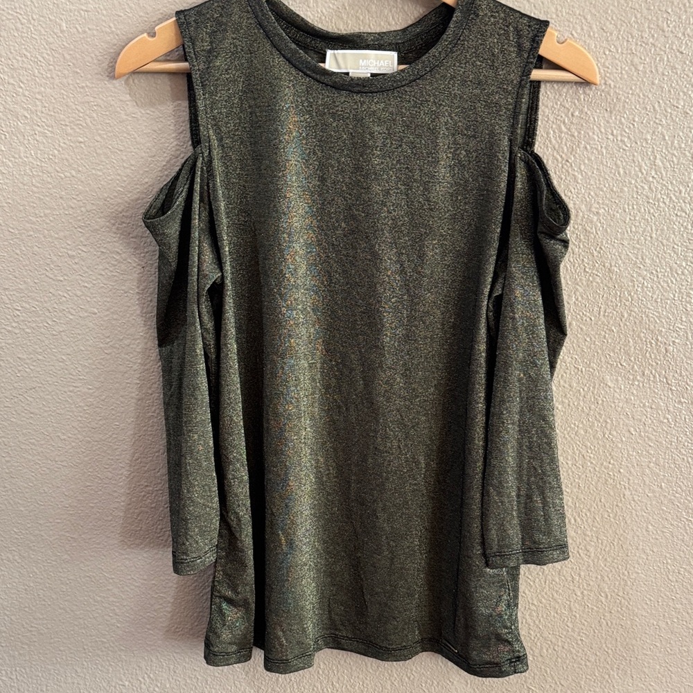 Michael Kors Shimmering Green Long Sleeve Top